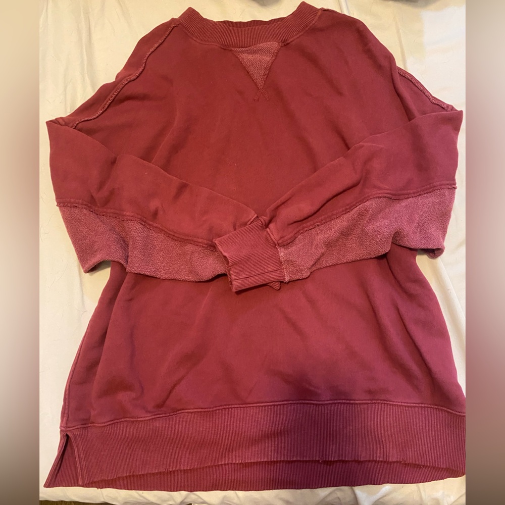 Aerie Maroon Textured Sleeve Sweatshirt